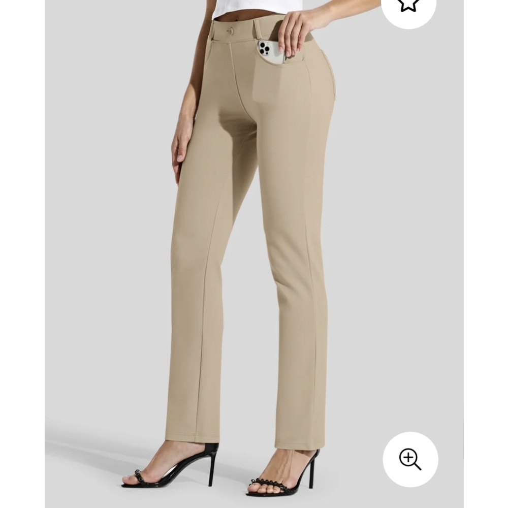 Betabrand Tan Khaki Straight Leg Women's Pants